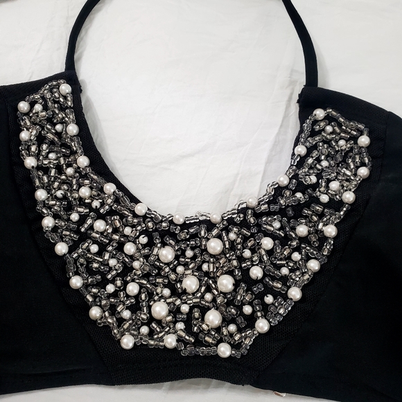 Bathing Suit Top Juniors Black Embellished Beaded - Picture 2 of 6